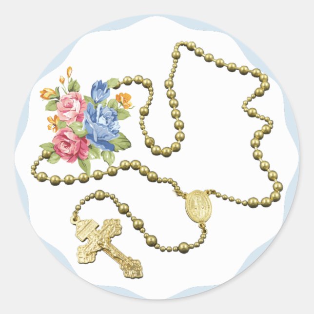 Silver Rosary Beads Roses Flowers Classic Round Sticker (Front)