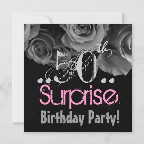 Silver Rose Bouquet 50th Surprise Birthday Party Custom Invite