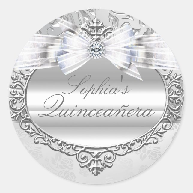 Silver Rose & Bow Quinceanera Sticker (Front)
