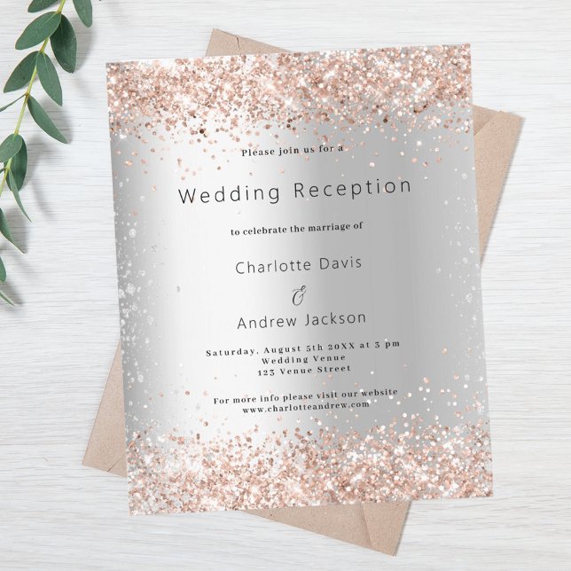 Silver rose budget wedding reception invitation (Creator Uploaded)