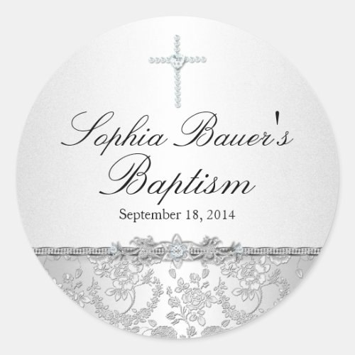 Silver Rose  Cross Baptism Sticker
