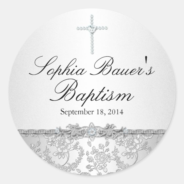 Silver Rose & Cross Baptism Sticker (Front)