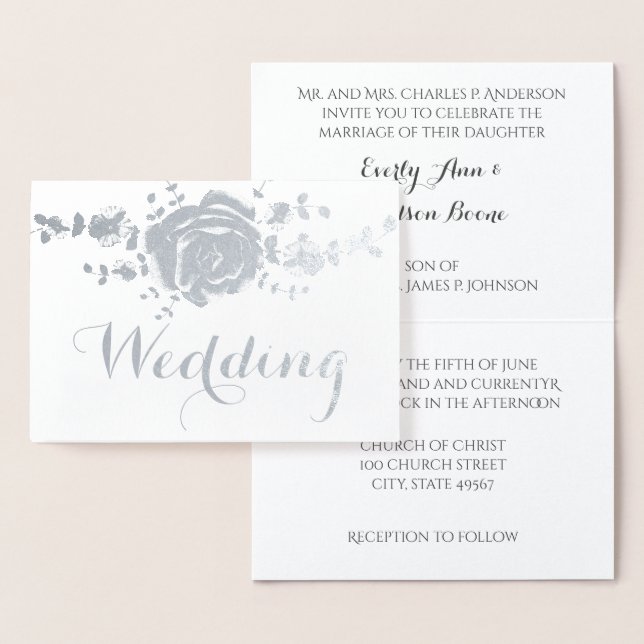 Silver Rose Foil Typography Wedding Invitations (Display)