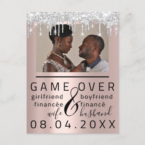 Silver Rose Funny Save The Date Couple Photo Postcard