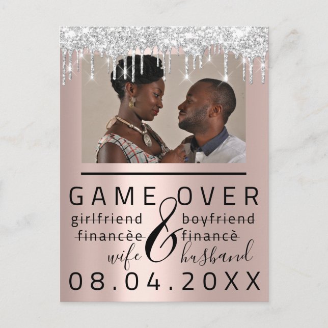 Silver Rose Funny Save The Date Couple Photo Postcard (Front)