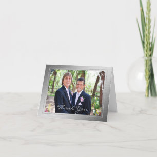 Silver Rose Gay Photo Thank You Card