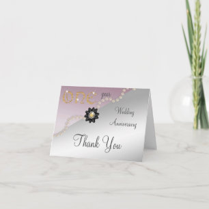 Silver Rose Gold 1st Wedding Anniversary Thank You Card