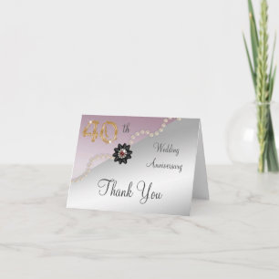 Silver Rose Gold 40th Anniversary Thank You Card