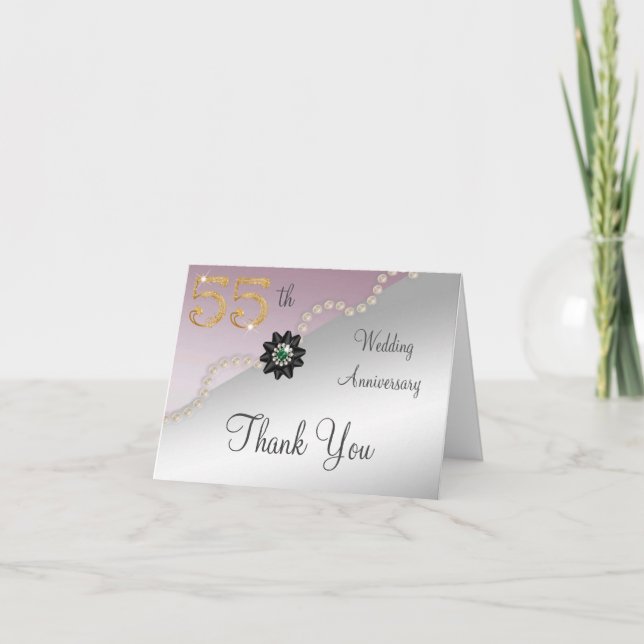 Silver Rose Gold 55th Anniversary Thank You Card (Front)