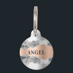 Silver rose gold agate marble name pet ID tag<br><div class="desc">Faux silver and rose gold agate,  marble stone print. Personalize and add a name on the front,  phone number on the back.</div>