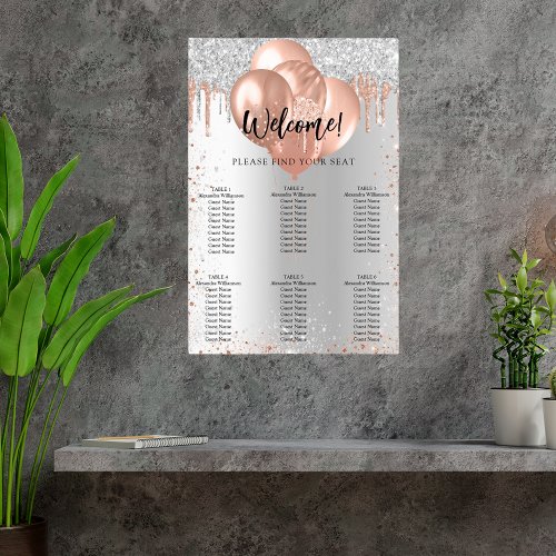 Silver rose gold balloons seating chart