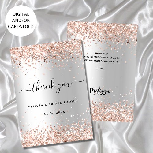 Silver rose gold bridal shower thank you card