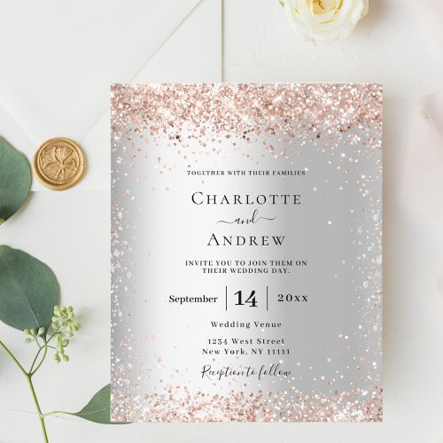 Silver rose gold budget wedding invitation