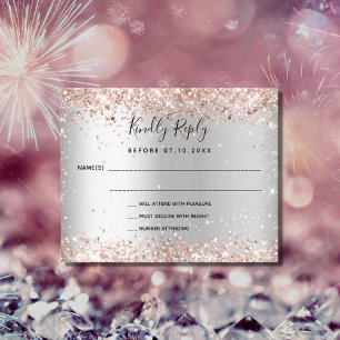 Silver rose gold budget wedding RSVP card