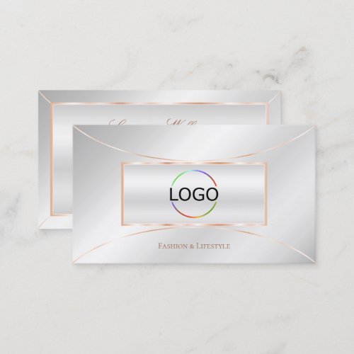 Silver Rose Gold Decor Chic with Logo Professional Business Card