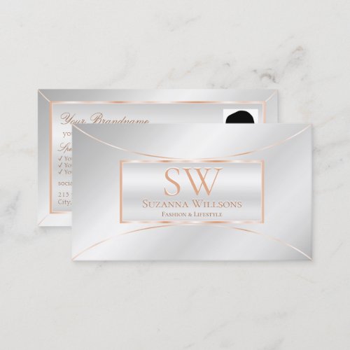 Silver Rose Gold Decor with Monogram and Photo Business Card