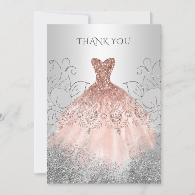 Silver Rose Gold Dress  Thank You Card (Front)