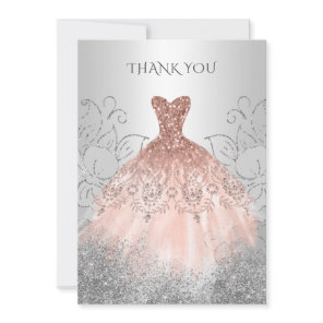 Silver Rose Gold Dress  Thank You Card