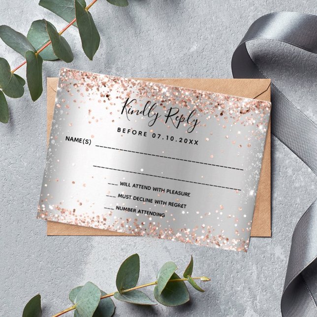 Silver rose gold elegant wedding RSVP Note Card (Creator Uploaded)