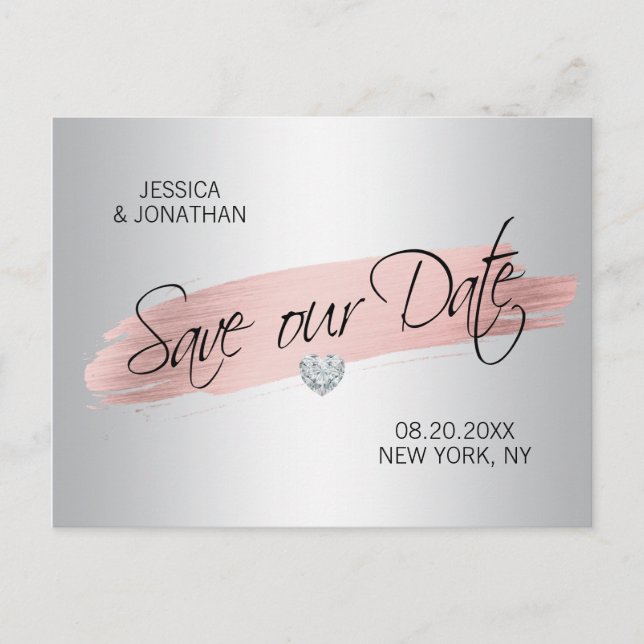 Silver Rose Gold Foil Wedding SAVE OUR DATE Announcement Postcard (Front)