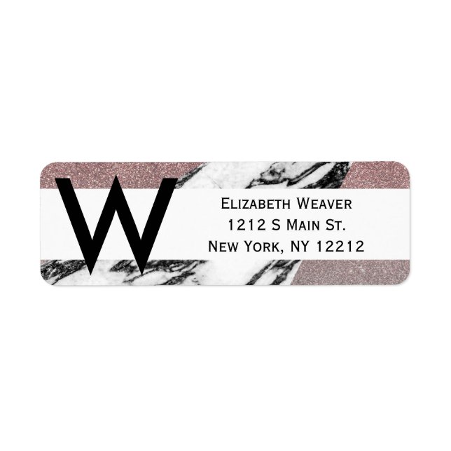 Silver Rose Gold Glitter and Marble Geometric Label (Front)