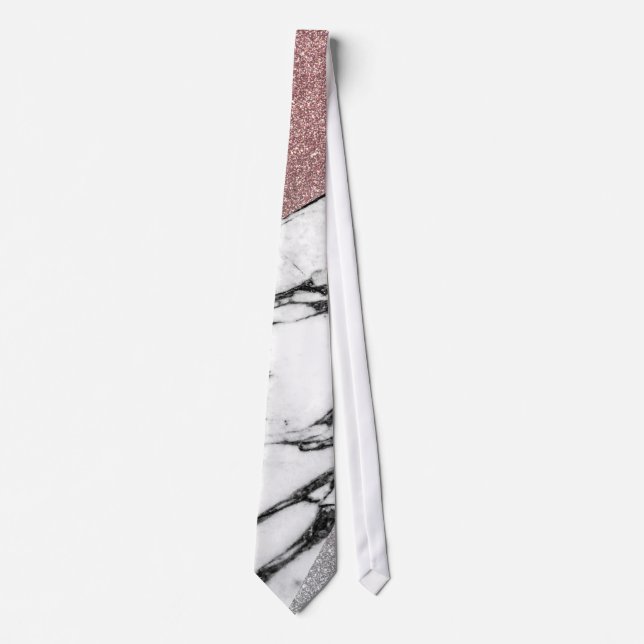 Silver Rose Gold Glitter and Marble Geometric Neck Tie (Front)