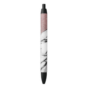 Silver Rose Gold Glitter and Marble Geometric Pen