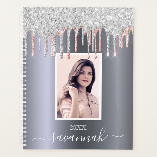 Silver rose gold glitter blush photo 2024 planner