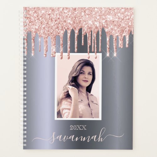 Silver rose gold glitter blush photo planner