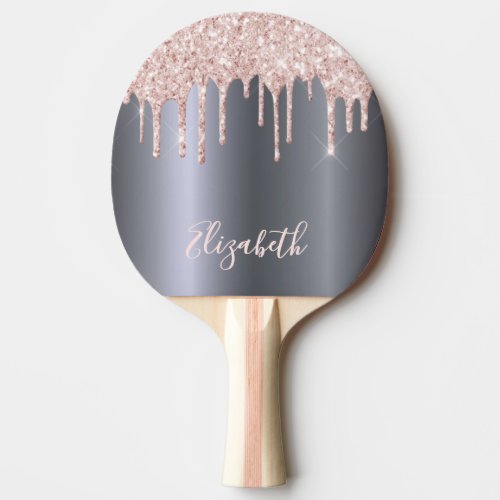 Silver rose gold glitter drip ping pong paddle