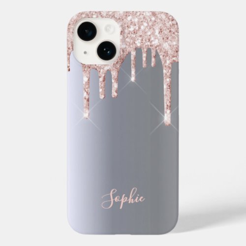 Silver rose gold glitter drips girly name Case_Mate iPhone 14 case