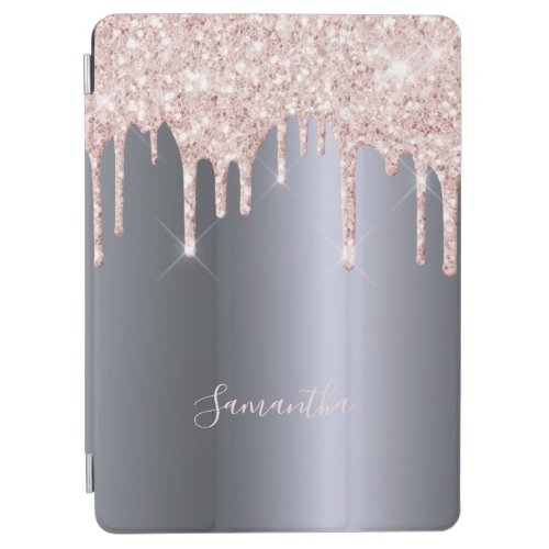 Silver rose gold glitter drips iPad air cover