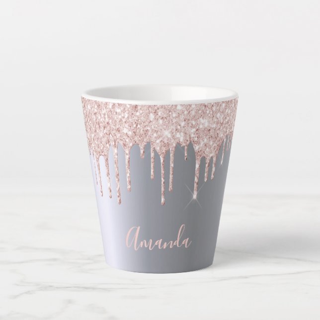 Silver rose gold glitter drips latte mug (Front)