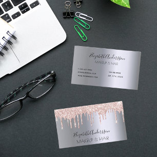 Silver rose gold glitter drips makeup hair business card