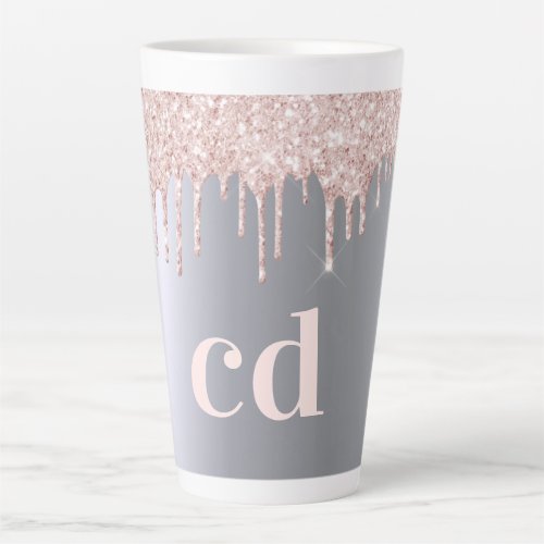 Silver rose gold glitter drips monogram initials latte mug