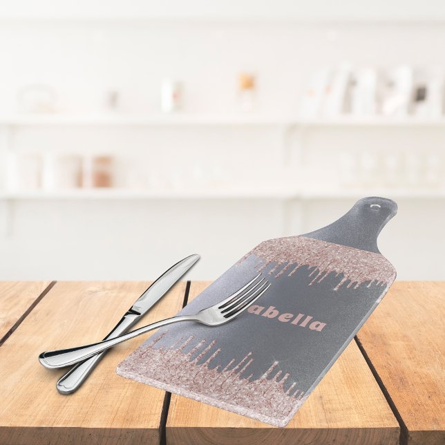 Silver rose gold glitter drips name cutting board (Creator Uploaded)