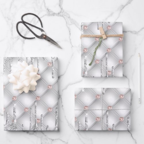 Silver rose gold glitter drips sparkle glamorous wrapping paper sheets