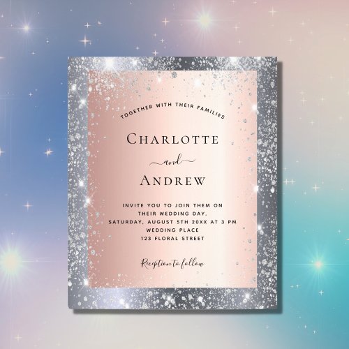 Silver rose gold glitter elegant wedding budget flyer