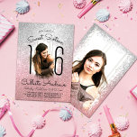 Silver Rose Gold Glitter Ombre Halo Photo Sweet 16 Invitation<br><div class="desc">This pretty and girly sweet sixteen birthday party invitation is perfect for your daughter's special day. It features faux printed sparkly silver and rose gold pink glitter ombre gradient photo halo. It includes two pictures to customize with your own photos of your sweet daughter. The font is a modern and...</div>