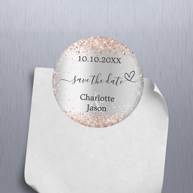 Silver rose gold heart boho wedding Save the Date Magnet (Creator Uploaded)