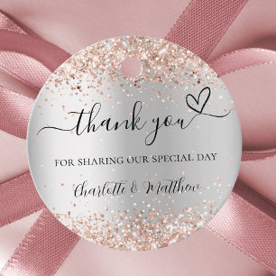 Silver rose gold heart thank you wedding favor tags