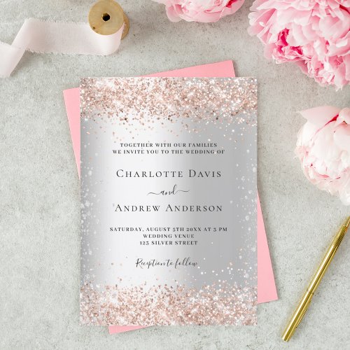 Silver rose gold luxury wedding invitation
