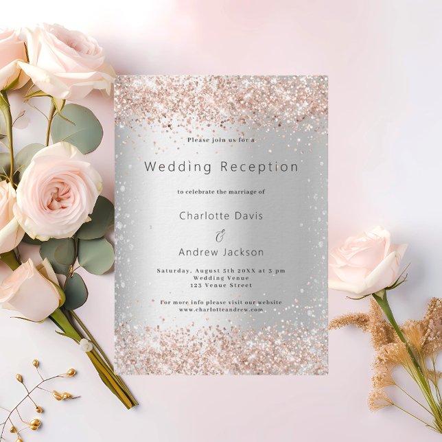 Silver rose gold luxury wedding reception invitation (Creator Uploaded)
