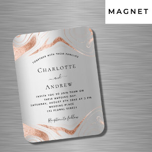 Silver rose gold marble luxury wedding invitation magnet