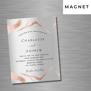 Silver rose gold marble luxury wedding magnetic invitation