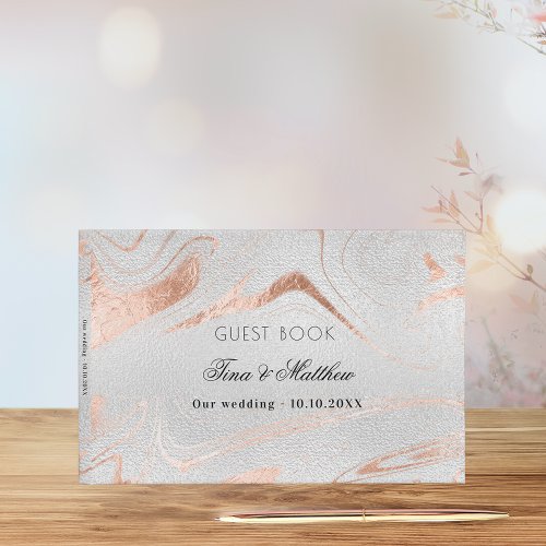 Silver rose gold marble wedding guest book