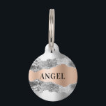 Silver rose gold metal agate marble name pet ID tag<br><div class="desc">Faux silver and rose gold metallic looking and agate,  marble stone print. Personalize and add a name on the front,  phone number on the back.</div>