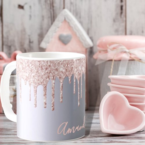 Silver rose gold metallic girly name coffee mug