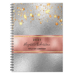 Silver rose gold metallic stars business 2023 notebook