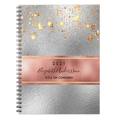 Silver rose gold metallic stars business 2023 notebook